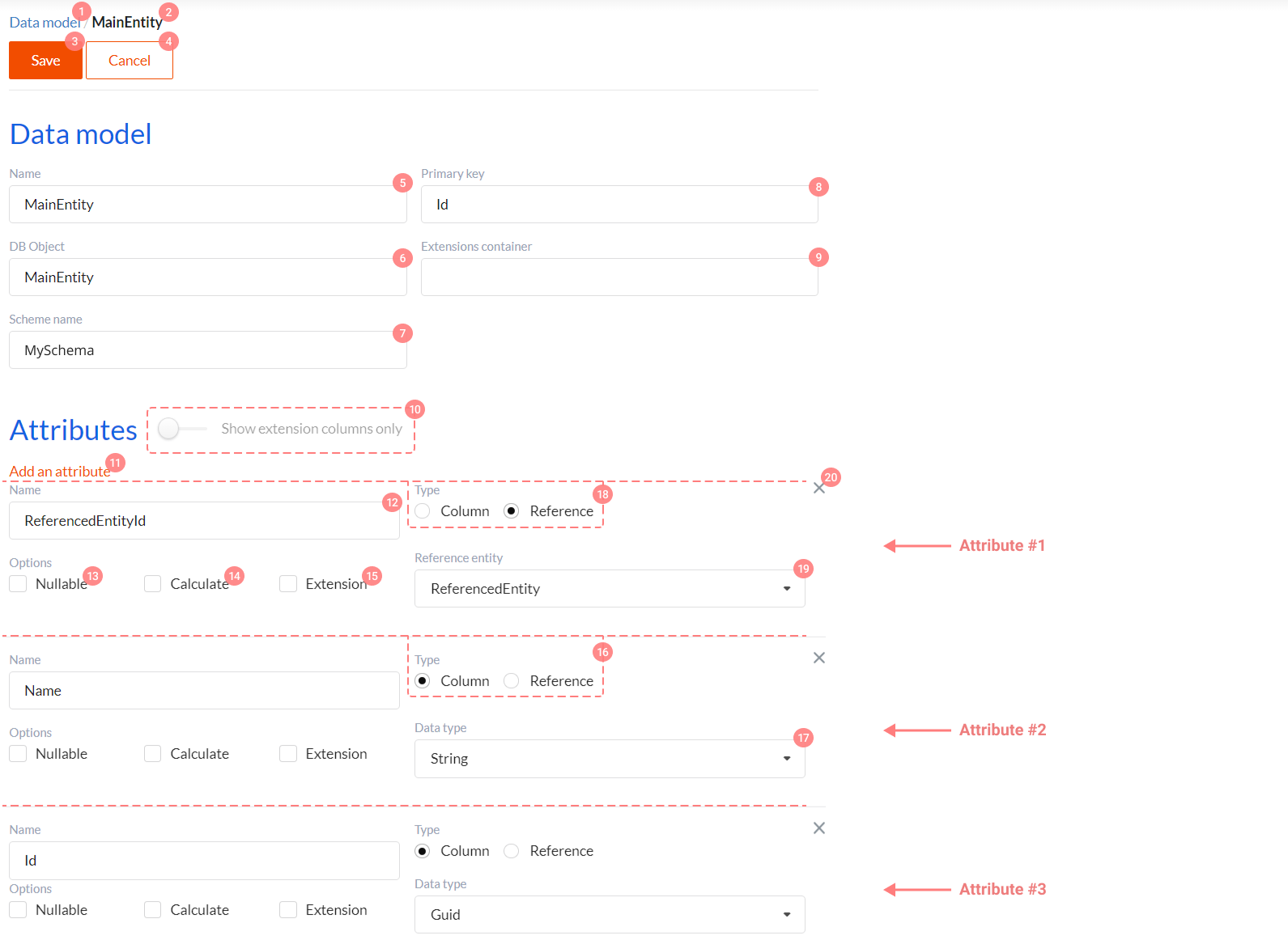 Data Model editing interface