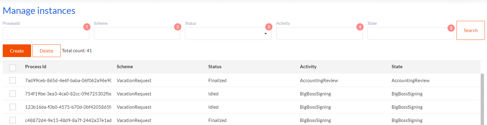 Search process instance