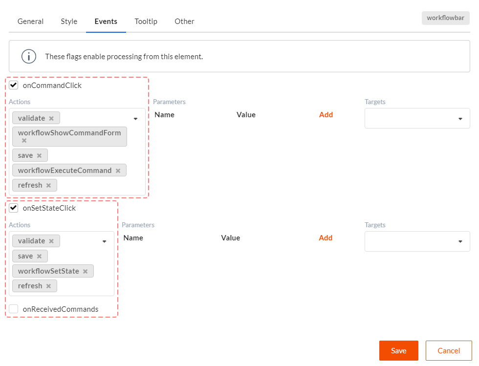 Workflow bar events